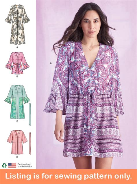 Caftan Sewing Pattern Sew Women Misses Clothes Clothing Wrap Long Short