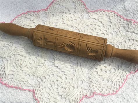 Wooden Springerle Rolling Pin Vintage Cookie Press Rolling Pin Etsy