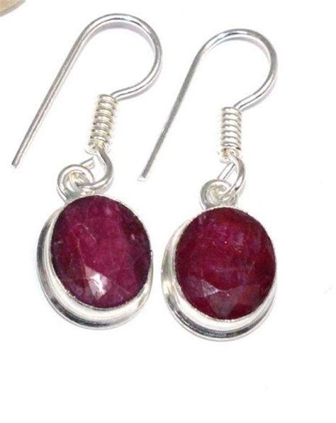 Red Ruby 0925 Silver Dangle Drop Earring Handmade Gemstone Etsy