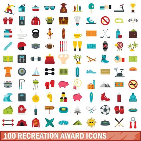100 Recreation Award Icons Set Flat Style 8824675 Vector Art At Vecteezy