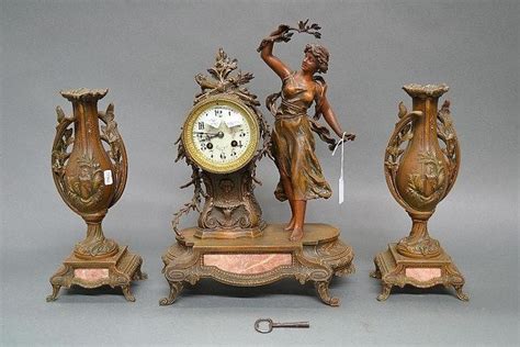 French Figural Porcelain Clock With Garnitures Clocks Figural