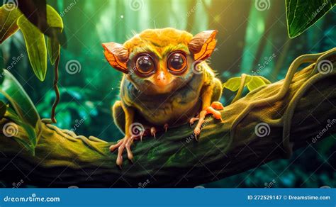 Small Animal With Big Eyes Sitting On Branch In The Jungle Generative
