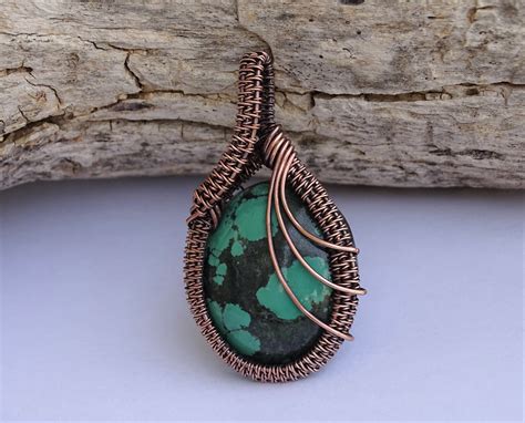 Turquoise Copper Wire Pendant Turquoise Pendant Wire Wrapped Etsy