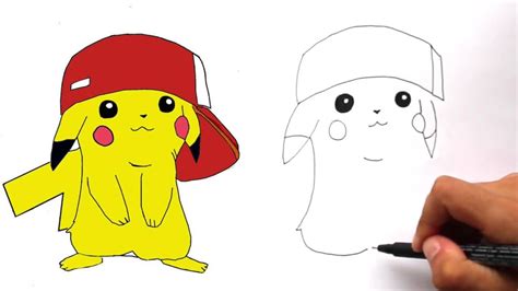 How To Draw Pikachu With Ashs Hat Step By Step Youtube