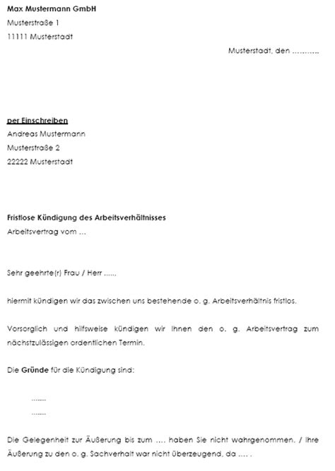 Es handelt sich ausschließlich um beispielhafte dokumente, die nicht eins zu eins übernommen werden sollten. Muster Verhaltensbedingte Kündigung Fristlos ...