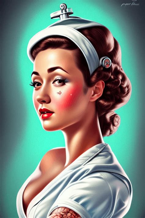 beautiful intricate nurse pinup girl detailed portrait illustration · creative fabrica