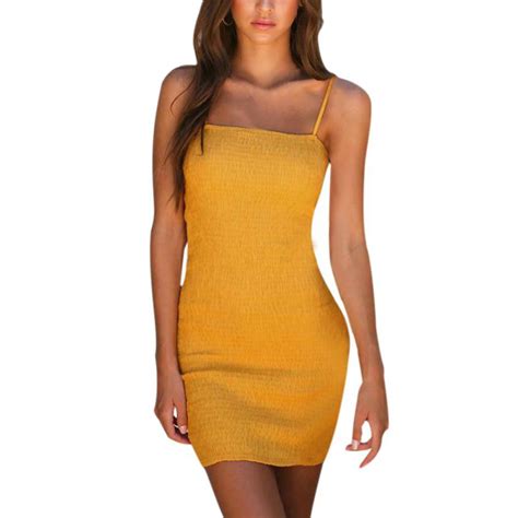 Buy 2018 Summer Women Yellow Dress Mini Strapless