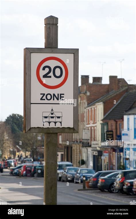 Road Sign Showing A 20 Mph Speed Limit In The Town Of Market Harborough