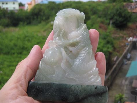 Jadeite Jade Dragon Statue Carving Myanmar Hand Made