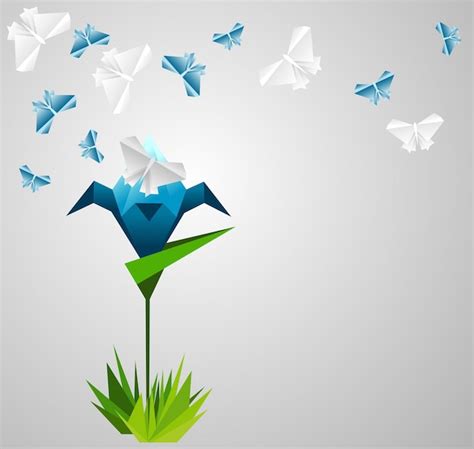 Premium Vector Origami Abstract Background Paper Butterflies And Flower