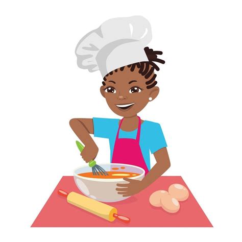 An Afro American Teenage Girl Cooks A Meal In A Chefs Hat A Female