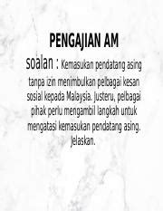 Peranan yang dimainkan oleh pendatang asing di negara ini dari segi pembangunan ekonomi tidak dapat dinafikan.namun begitu, kemasukan mereka telah memberi kesan terhadap beberapa aspek sosial seperti jenayah, kesihatan awam dan pendidikan.kajian ini meneliti kesan kemasukan. Kesan Pendatang Asing Tanpa Izin Ke Malaysia