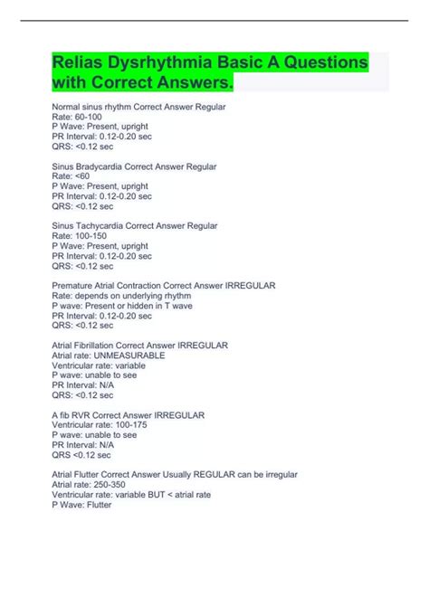 Relias Dysrhythmia Basic A Questions with Correct Answers. - Relias