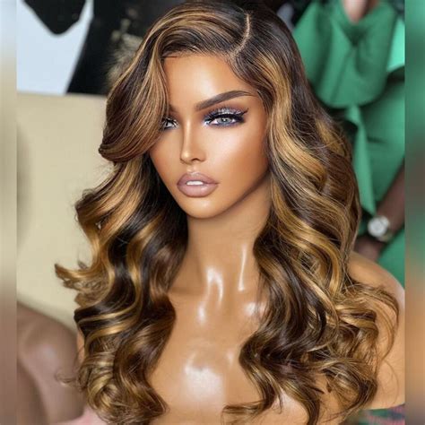 Balayage Highlight Honey Blonde Body Wave Lace Front Wigs High Density