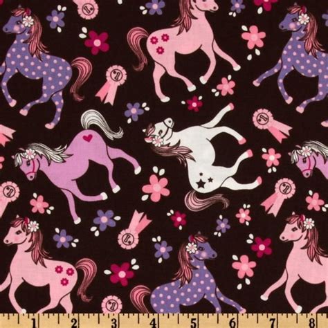 Michael Miller Pink Cowgirl Sweet Pony Brown Horse Fabric Michael