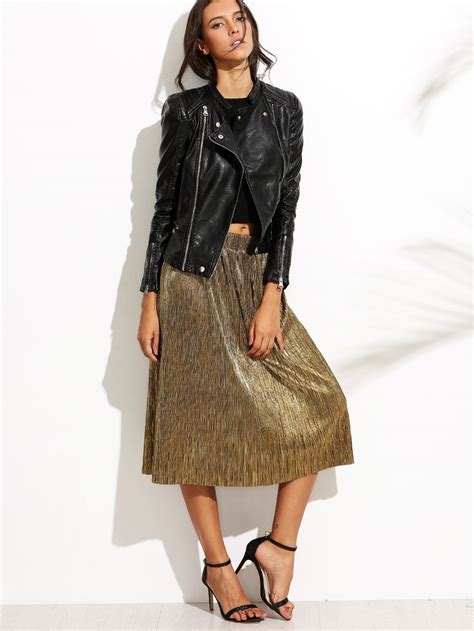 Golden Loose Midi Skirt Sheinsheinside Metallic Skirt Outfit Midi