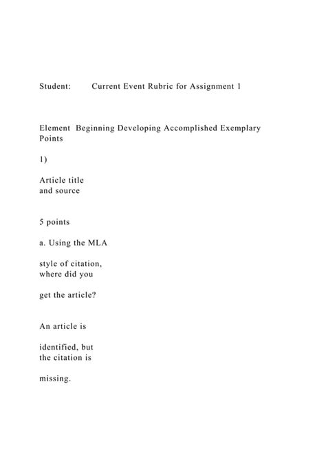 Student Current Event Rubric For Assignment 1 Docx