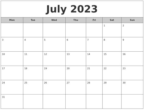 July 2023 Calendar Free Printable Calendar Printable July 2023