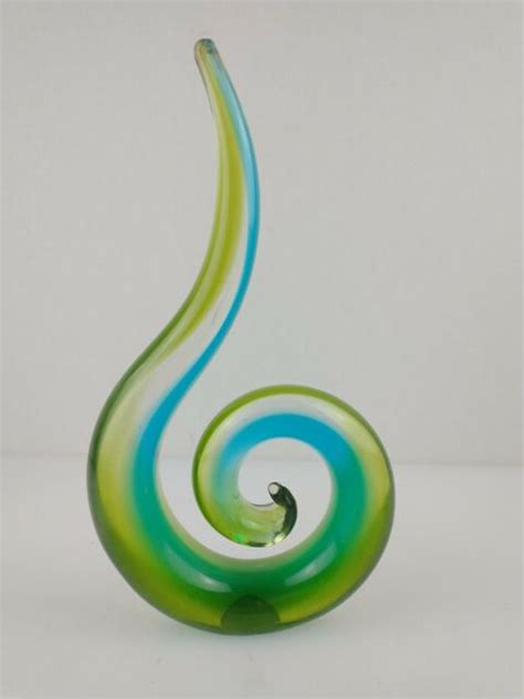 Murano Abstract Swirl Art Glass Sculpture Hand Blown Blue Green 16 Ebay