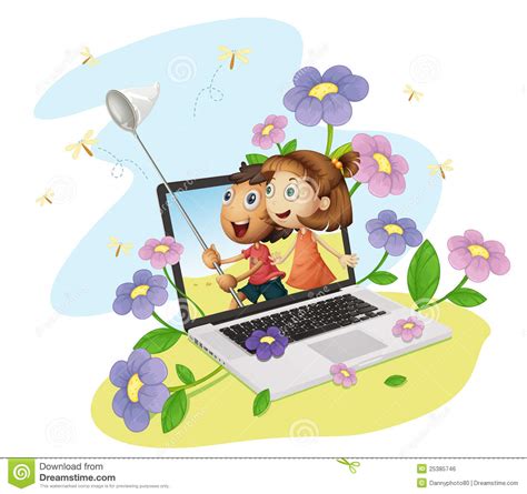 Kids And Computer Stock Illustration Illustration Of