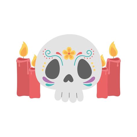 Day Of The Dead Skull With Flower And Candles Decoration Mexican Celebration Vector Art