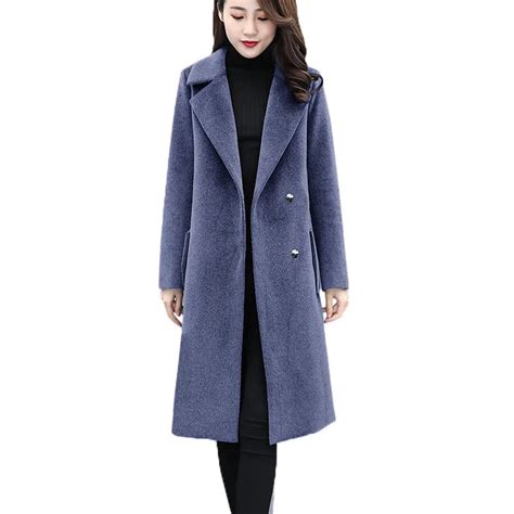Plus Size 6xl Womens Woolen Coat Autumn Winter Long Jackets Slim