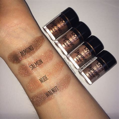 NYX Shimmer Down Pigments In Almond Salmon Nude And Walnut Follow