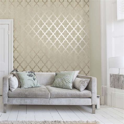 Camden Trellis Wallpaper In Cream And Gold Wallpaper Living Room