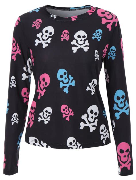 48 Off Long Sleeve Skull Print Halloween T Shirt Rosegal