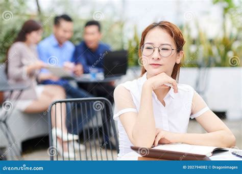 Pensive Vietnamese Businesswoman Stock Photo Image Of Computer