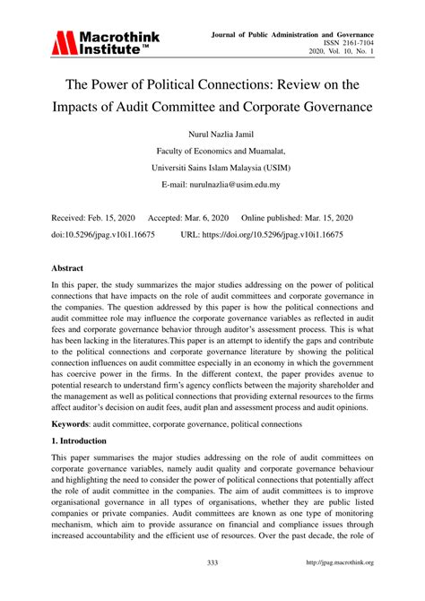 Audit committees serve as representative of shareholder interests. (PDF) The Power of Political Connections: Review on the ...