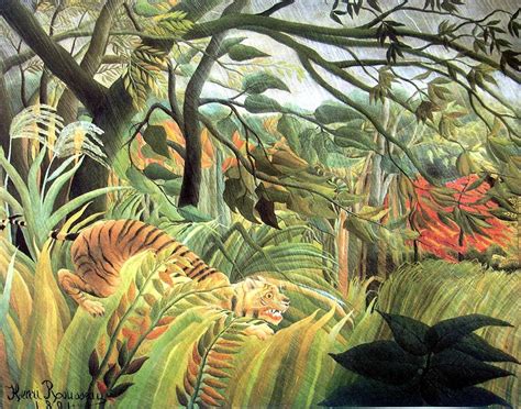 Struggle between tiger and bull. Henri Rousseau tiger in a tropical storm painting | framed ...