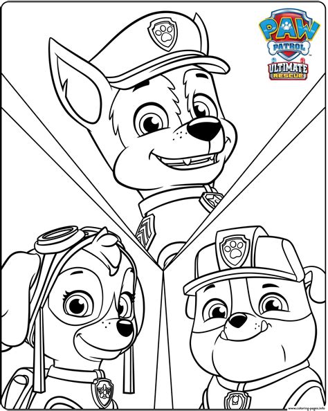 Paw Patrol Ultimate Rescue Chase Skye Rubble Coloring Page Printable
