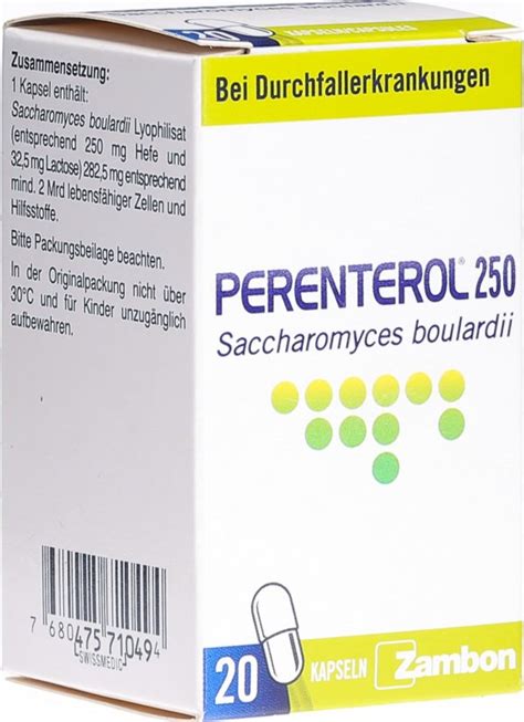 Perenterol 250 reguliert und normalisiert die darmtätigkeit. Perenterol 250mg 20 Kapseln in der Adler Apotheke