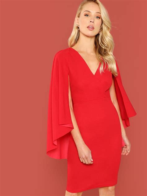 Cloak Sleeve Surplice Wrap Bodycon Dress Surplicesleevecloak Dress P Red Dress Mini Dress