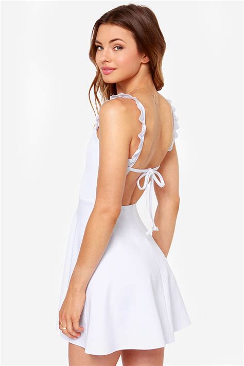 Pretty White Dress Skater Dress Backless Dress 3600 Lulus