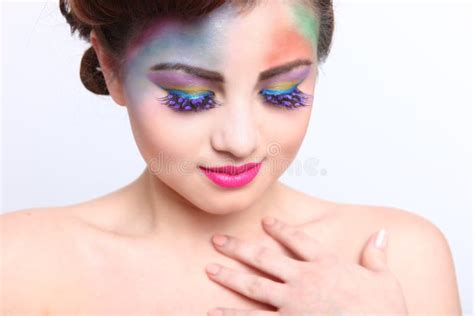 Colorful Creative Make Up On The Lips Of A Fashion Model Stock Image