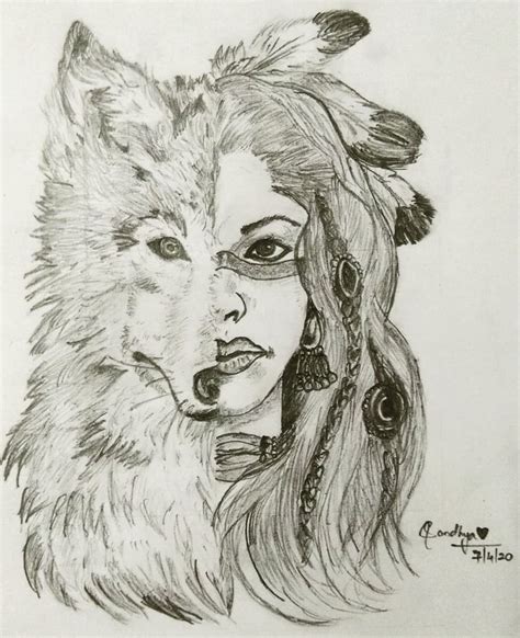 Half Girl Half Wolf Art My Arts Humanoid Sketch