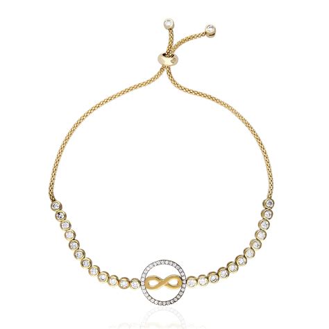 10k Solid Yellow Gold Created Diamond Infinity Circle Adjustable Bolo