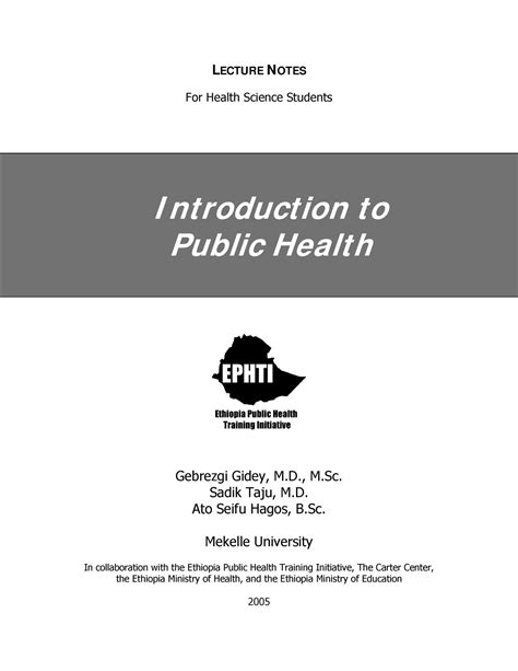 Public Health Notes Lecture Notes For Health Science Students I