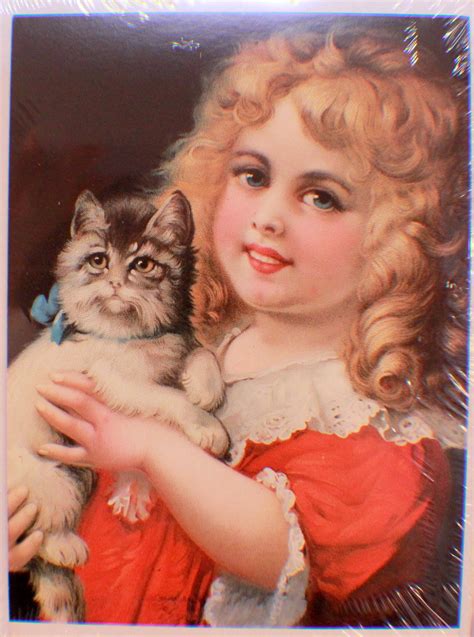 Victorian Lithograph Print Picture Little Girl With Kitten Cat Ebay