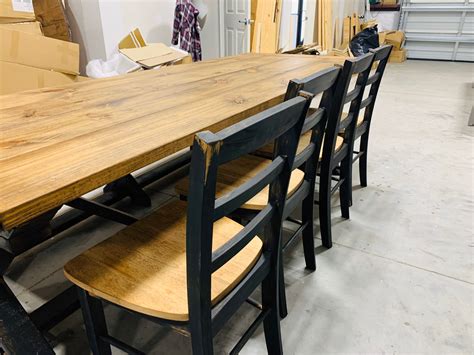 8ft Modern Farmhouse Table Bench And Chairs Provincial With Black Base