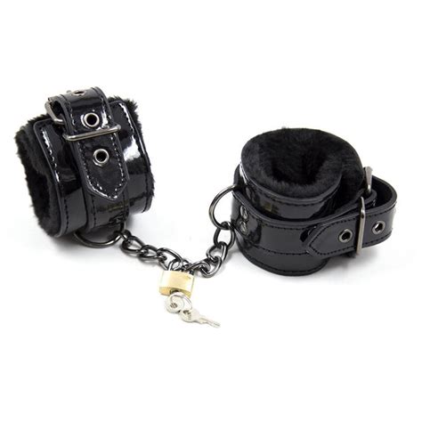 Sex Hand Cuffs Ankle Cuffs Black Pu Leather Shackles Handcuffs