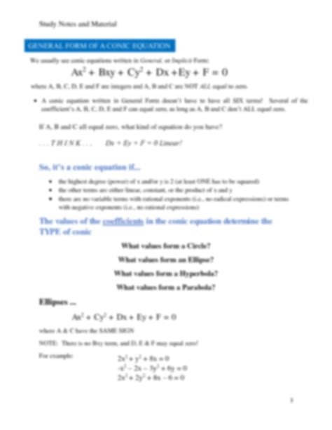 Solution Concepts Of Conic Sections Calculus Studypool