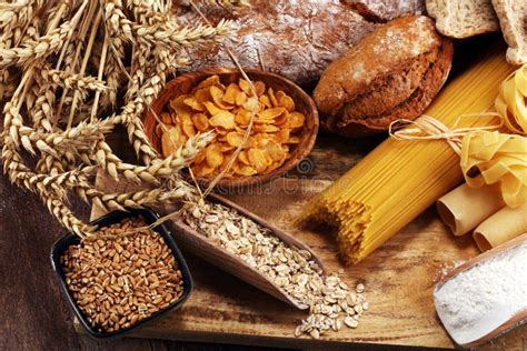 Whole Grain Products With Complex Carbohydrates On Table Stock Photo