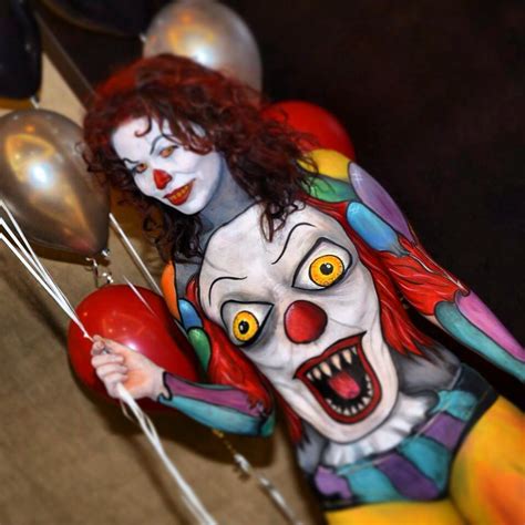 Creepy Pennywise Facepainting Clown Bodypainting Body Painting Body Art Painting Female Clown