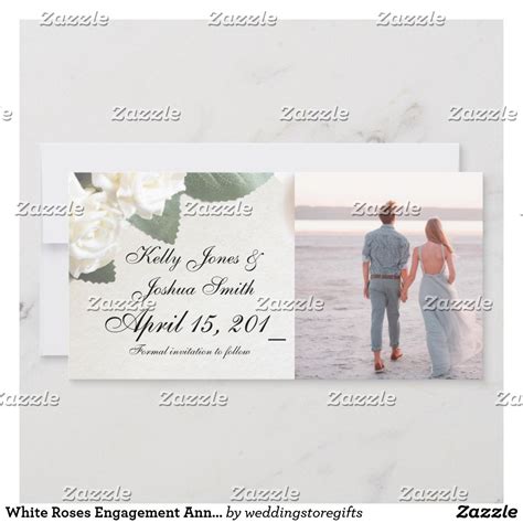 White Roses Engagement Announcement Cards Template Zazzle