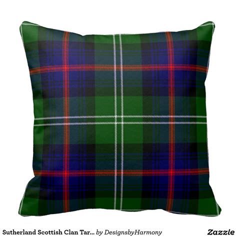Sutherland Scottish Clan Tartan Throw Pillow Scottish Clan Tartans