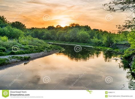 Sunset Over River Stock Image Image Of Spring Dawn 95862111