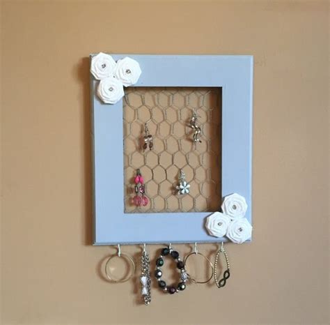 Items Similar To Wooden Frame With Chicken Wire Jewelry Holder On Etsy